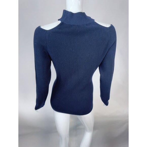 Catherine Malandrino Navy Cold Shoulder Ribbed Sweater Women XL Rayon/Polyester/ - Picture 14 of 16